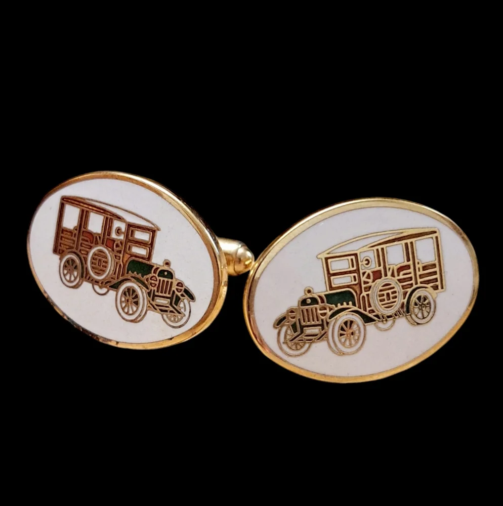 Vintage Avon Classic Car Cufflinks Enamel Gold Tone Trim 1